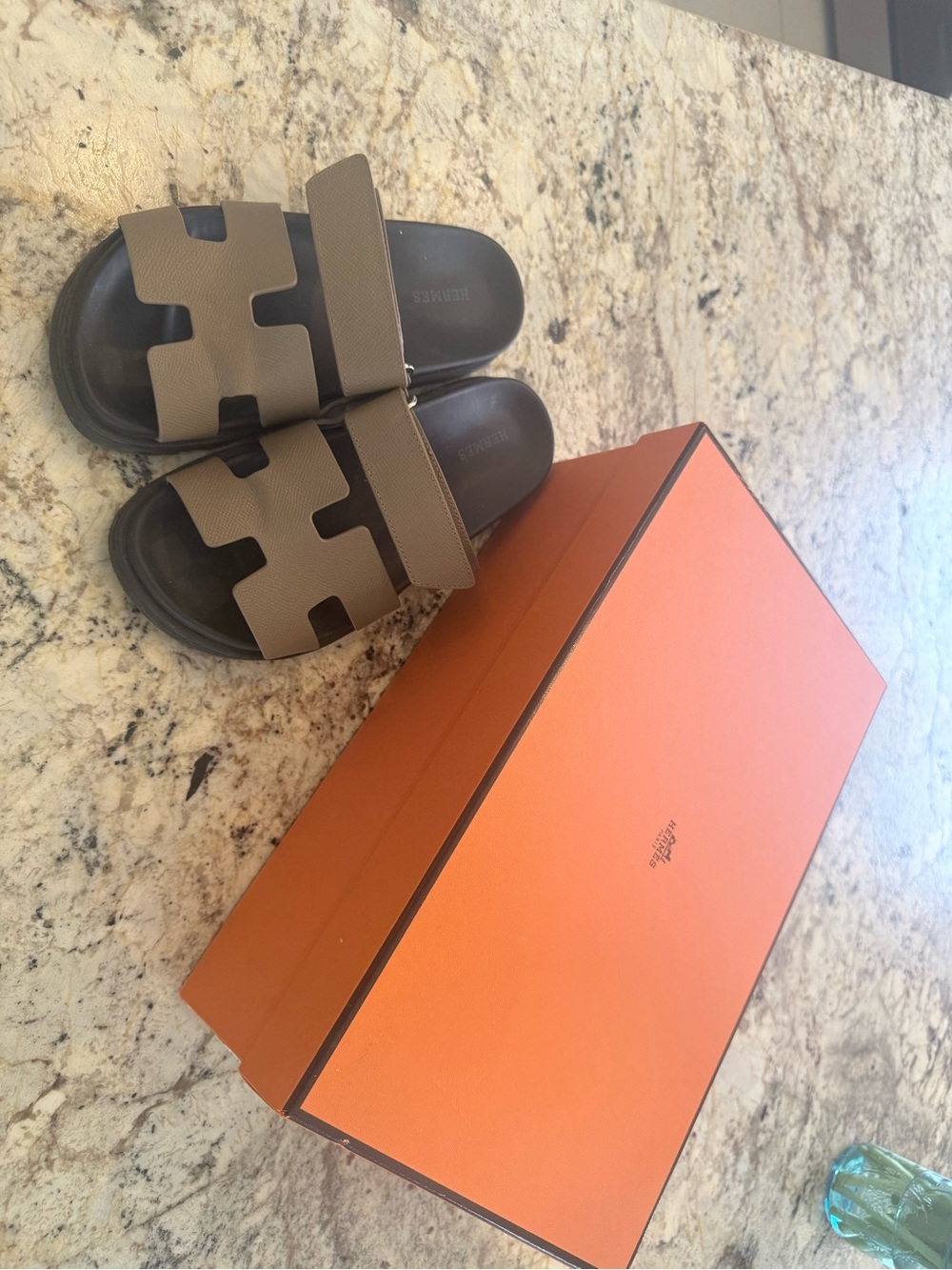 Hermes Brown and Black Chypre Slide Sandals